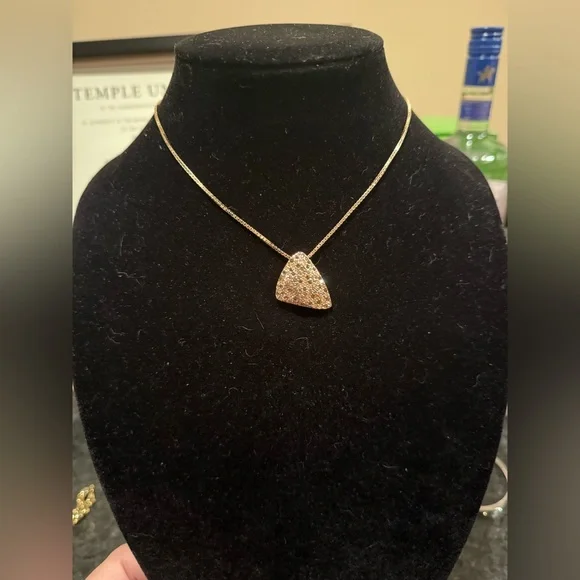 Swarovski Crystal Pave Triangle Gold Necklace - Picture 2 of 6